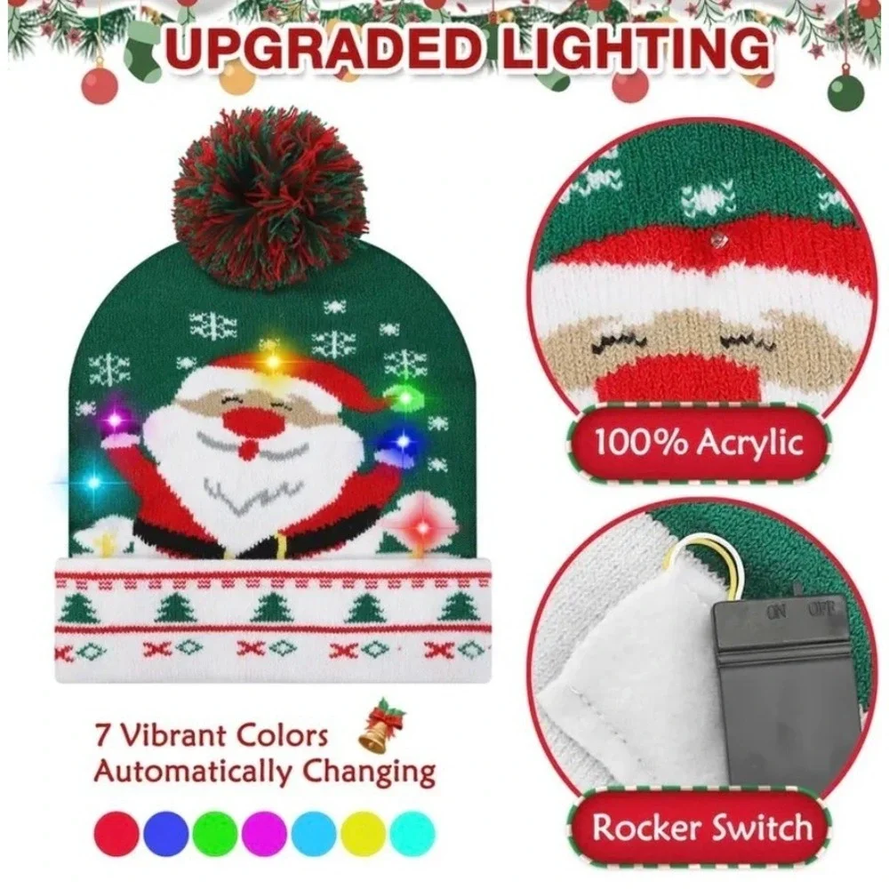 Gorro De Punto Navideño Con Luces LED Unisex 3 Modos De Iluminación Paquete De 4